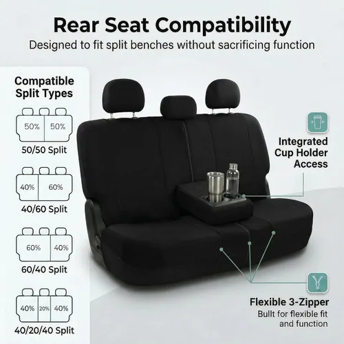 Miniatura 5 de Juego de funda para asiento bolsas de aire de tela negra ligera y fresca FH Group FH-FB030115-SEAT lista para separar; se ajusta a la mayoría