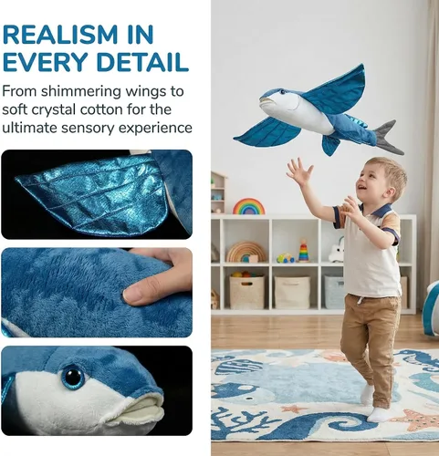 Miniatura 6 de Animales de peluche realistas de pez volador, simulación de 18.5 pulgadas, juguete de peluche de pez volador realista azul, modelo de criaturas