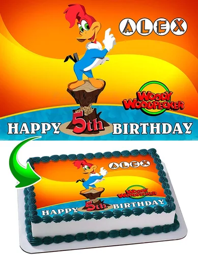Woody Woodpecker - Cartel comestible para pastel de cumpleaños, 1/4 hojas