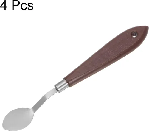 Miniatura 3 de HARFINGTON 4 cuchillos de paleta No.20 de 0.866 in de ancho, espátula ovalada de acero inoxidable, cuchillo de paleta con mango de madera para óleo