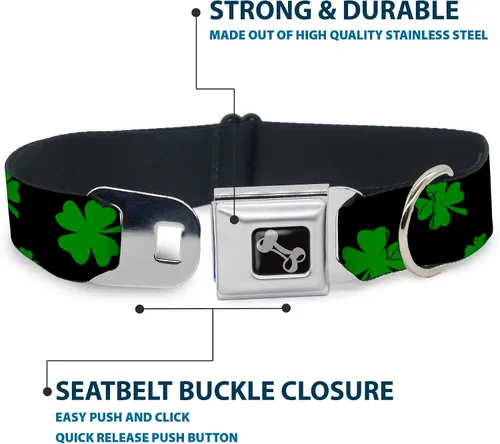 Miniatura 4 de Buckle-Down Collar de perro Hebilla de cinturón de seguridad St Pats Clovers Scattered2 Negro Verde Multicolor, DC-W34594-S, 1 pulgada de ancho - se