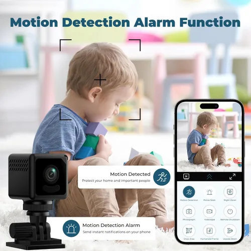 Miniatura 4 de Mini cámara 2026 4K WiFi inalámbrica pequeña portátil HD niñera con detección de movimiento, almacenamiento en la nube y SD, visión nocturna, gran