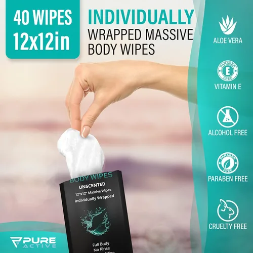Miniatura 2 de Toallitas corporales para ducha de 12"x12", 40 toallitas corporales de higiene personal envueltas individualmente para mujeres y hombres, manténgase