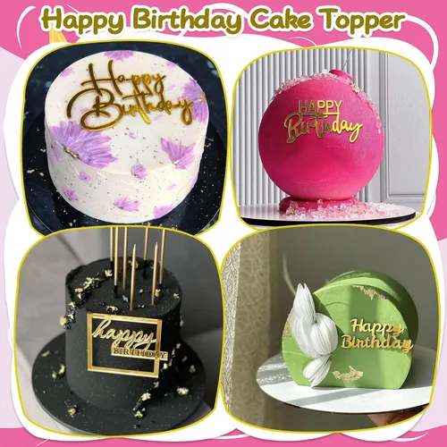 Miniatura 5 de 15 piezas de decoración dorada de acrílico para tartas, cupcakes, postres, 15 estilos (15 piezas doradas)