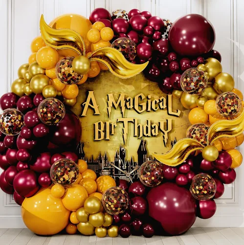 Miniatura 5 de Kit de arco de guirnalda de globos de mago mágico todo en 1 con snitch adicional para decoraciones de cumpleaños de mago mágico, suministros