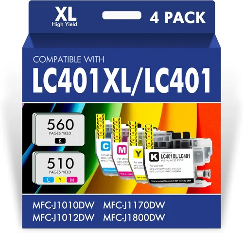 LC401XL LC401 MFC-J1010DW - Cartuchos de tinta para impresora Brother 401XL LC 401 para MFC-J1010DW MFC-J1170DW MFC-J1012DW MFC-J1800DW MFC J1010DW