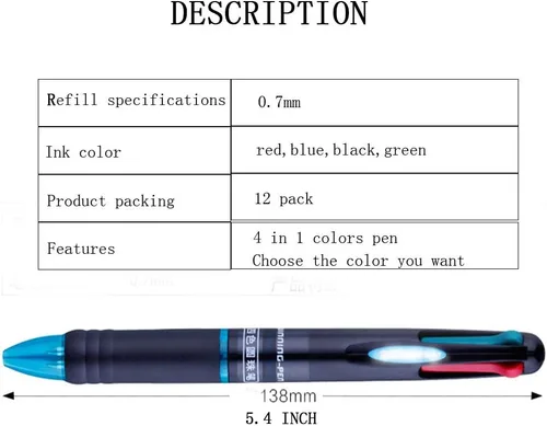 Miniatura 3 de Paquete de 12 bolígrafos retráctiles multicolor de 0.028 in, tinta de 4 colores (negro, azul, rojo, verde) en un bolígrafo para una escritura suave