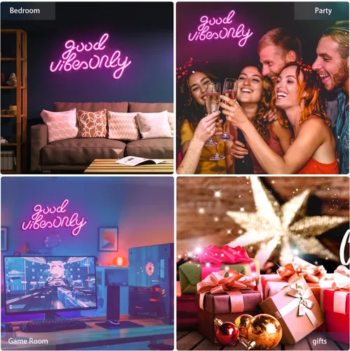 Miniatura 6 de Good Vibes Only - Letreros de neón para decoración de pared, luces de neón, adecuados para sala de estar, cerveza, bar, sala de juegos, hotel, Rosa