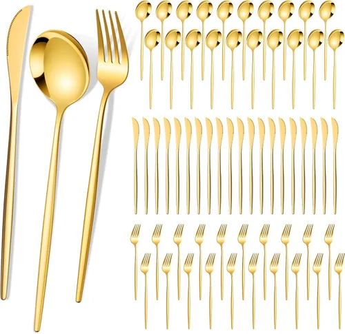 Gold Silverware Set, 90 Pcs Stainless Steel Flatware Tableware Cutlery Set for 30, Include Spoon Fork Knife, Dishwasher Safe Mirror Polished