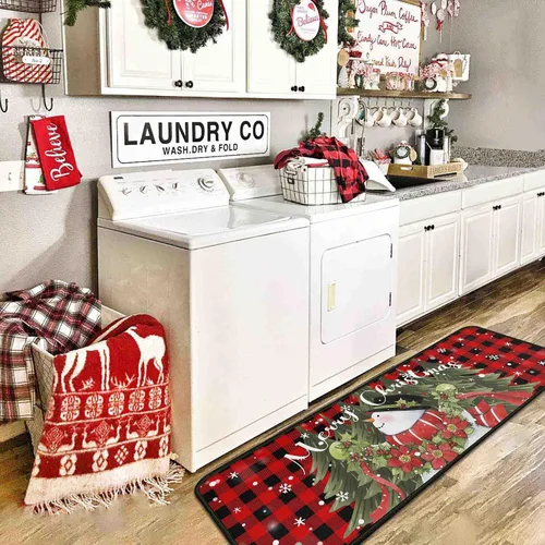 Miniatura 9 de 2 Piezas Alfombras y Tapetes de Cocina de Navidad para Piso con Base Antideslizante Tapete Feliz Navidad Decoración de Cocina Anti Fatiga
