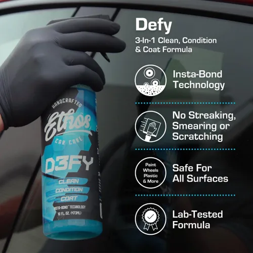Miniatura 2 de Ethos Defy - Revestimiento de cerámica 3 en 1 - Spray y cera para lavado de autos sin agua - Spray de cera para auto lavado sin necesidad de lavado