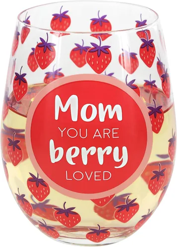 Mom You Are Berry Loved - Copa de vino sin tallo de fresa de 18 onzas