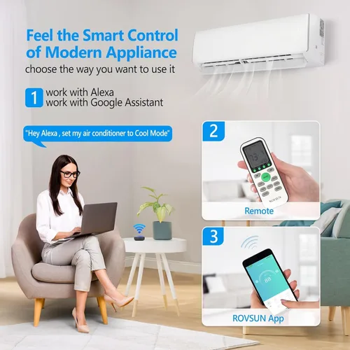 Miniatura 4 de Bonnlo Aire acondicionado y calentador mini split habilitado para Wifi de 17000 BTU, 17 SEER2 230 V inversor de pared sin conductos, unidad de CA