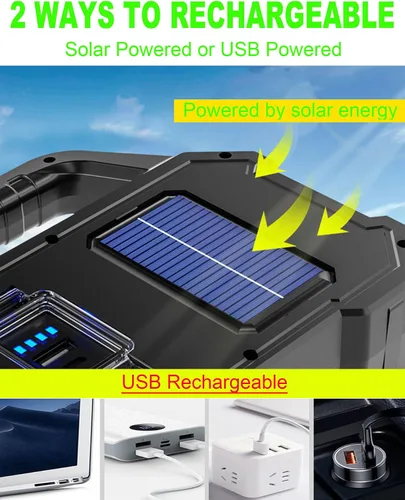 Miniatura 4 de SUYOOULIN Linterna LED solar recargable, proyector de mano súper brillante de 6000 lúmenes, linterna de lámpara LED multifuncional, 6 modos de luz