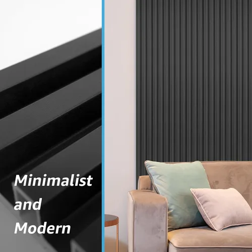 Miniatura 6 de Art3d Paquete de 8 paneles de pared de listones acústicos WPC de 96 x 6 pulgadas para decoración interior moderna, fondo de TV, sala de estar, negro