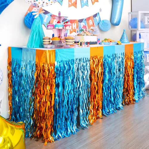 LOLStar Suministros para fiesta de cumpleaños de perros azules, paquete de 2 unidades, color naranja, azul y azul claro, ondulados, con flecos