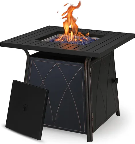 Miniatura 8 de PHI VILLA Mesa para fogata de gas, 45 pulgadas, rectangular, grande, larga, para exteriores, propano 50000 BTU, mesa de fuego con tapa y vidrio azul
