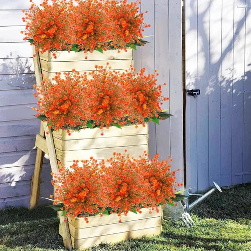 Miniatura 3 de Uieke 24 flores artificiales de otoño para exteriores, resistentes a los rayos UV, plantas de otoño sintéticas, arbustos que no se decoloran, Naranja