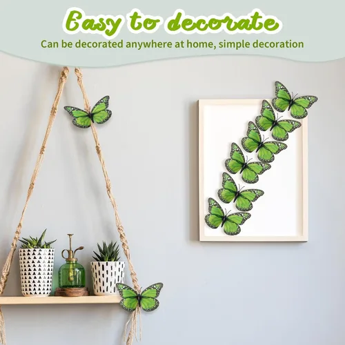 Miniatura 7 de Syhood 24 piezas de decoraciones de mariposa monarca verde esmeralda de 4.7 pulgadas, artificiales 3D falsas grandes mariposas verdes salvia