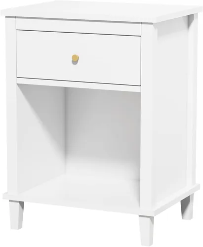 Miniatura 6 de Mesita de noche de madera para dormitorio con 1 cajón y 1 compartimento abierto (blanco)