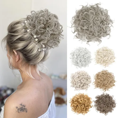 Miniatura 10 de HOOJIH - Moño rizado, pieza de cabello para moño desordenado con cordón elástico, extensión de moño grande y completo, extensión de cabello Rojo