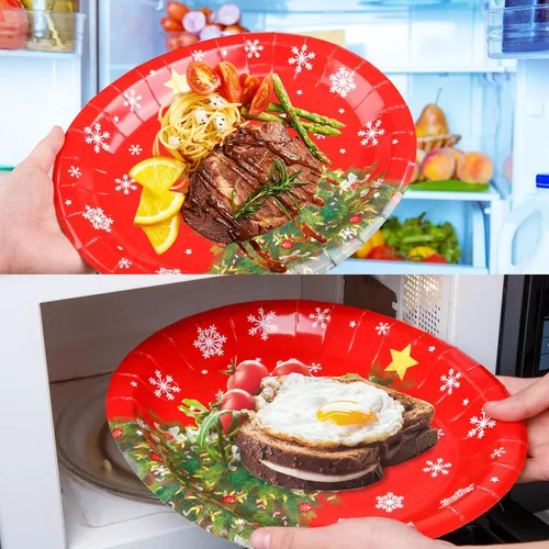 Miniatura 8 de WDF Paquete de 50 platos de papel de Navidad – Platos de papel ovalados de 10 x 12 pulgadas para suministros de fiesta, árboles de Navidad, plato