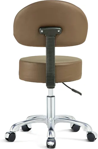 Miniatura 9 de Silla redonda con respaldo, acolchado grueso y resistente, taburete giratorio con ruedas, taburete ajustable con ruedas (con respaldo, negro)