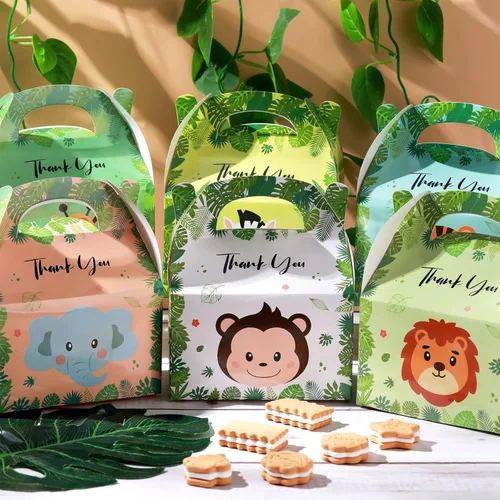 Miniatura 6 de Marspark 24 piezas de caja de regalo de fiesta de animales, bolsas de zoológico, caja de regalo para niños, baby shower, temática de selva