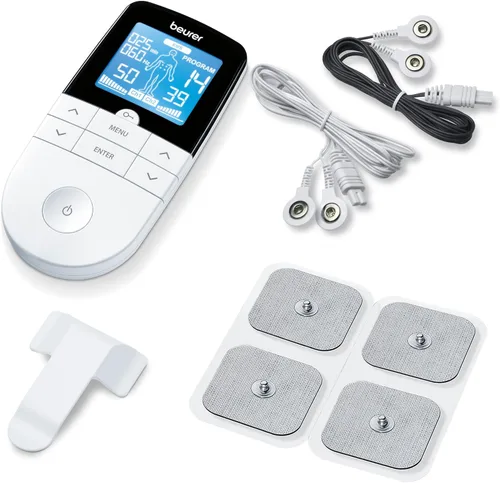Beurer EM49 Dispositivo digital TENS & EMS para alivio del dolor y estimulación muscular, 15 programas TENS, 35 programas EMS, 2 canales ajustables