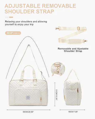Miniatura 5 de Bolsa de lona de viaje, bolsa de fin de semana para mujer, R5-Beige, Bolsa de viaje