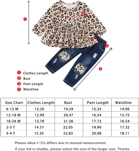Miniatura 6 de NZRVAWS Ropa para bebé niña pequeña, conjunto de pantalones de mezclilla rasgados con volantes florales de leopardo para niña 0-4T