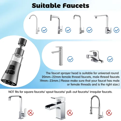 Miniatura 6 de Filtro de Agua para Grifo de Fregadero - Juego de Filtro de Grifo Giratorio de 360° con 9 Accesorios, Extensor Rociador Purificador de 3 Modos