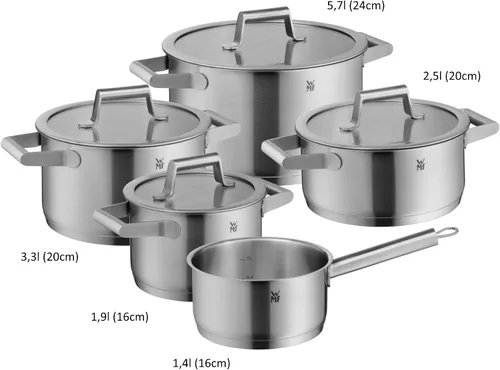 Miniatura 3 de WMF Comfort Line Advantage - Juego de cacerolas de inducción de 5 piezas con tapa de vidrio, acero inoxidable mate Cromargan, escala, apilable, sin
