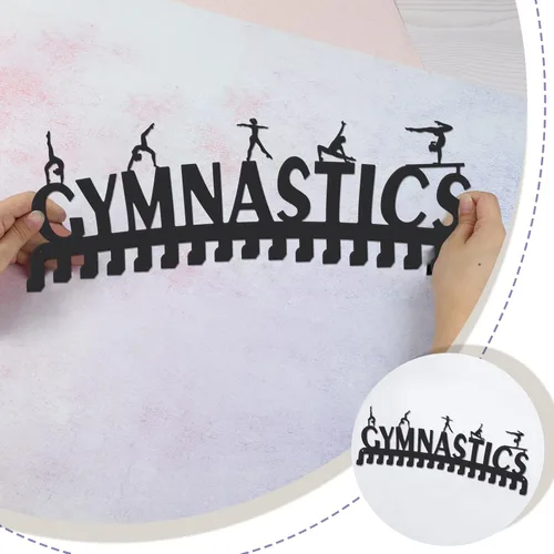 Miniatura 3 de SUPERDANT Soporte de exhibición de medallas deportivas de gimnasia para mujer, colgador de montaje en pared de metal con 17 ganchos para exhibición