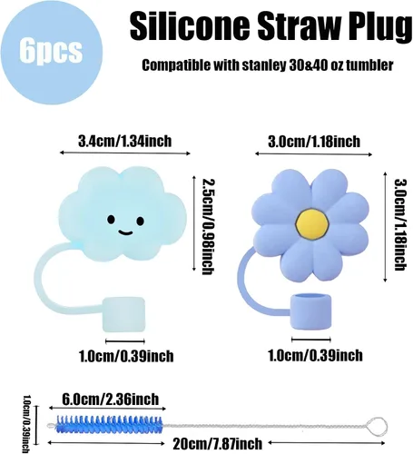 Miniatura 2 de 6 piezas de cubiertas de pajita de silicona compatibles con vasos Stanley de 30 y 40 oz, tapones de pajita de 0.39 pulg/10 mm con diseños de nubes