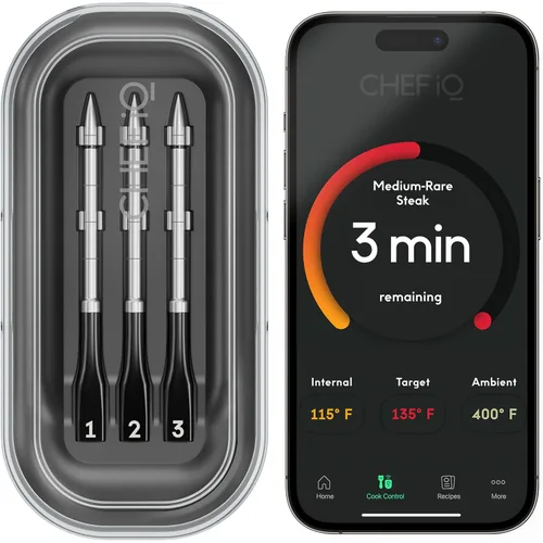 Miniatura 12 de CHEF iQ Sense Termómetro de Carne Inteligente Inalámbrico con Sonda Ultradelgada, Termómetro de Carne Bluetooth de Rango Ilimitado, Termómetro