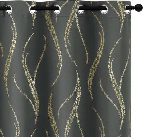 Miniatura 13 de Yakamok Cortinas opacas de 84 pulgadas de largo para sala de estar, con aislamiento térmico, patrón de líneas onduladas doradas, patrón de puntos