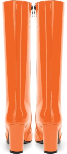 Miniatura 11 de AMBELIGHT Botas altas hasta la rodilla con cremallera y puntera puntiaguda para mujer, de patente sólida, tacón alto, 3.3 pulgadas