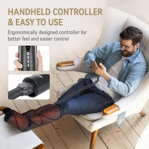 Miniatura 3 de FIT KING Masajeador de piernas y pies por compresión de aire con calor para circulación y alivio del dolor Útil para piernas hinchadas, edema, RLS