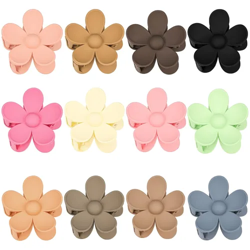 12 pinzas de flores para mujeres y niñas, clips de mandíbula grandes y fuertes en 12 colores mate para cabello grueso y fino