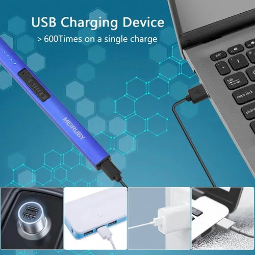 Miniatura 6 de MEIRUBY Encendedor eléctrico de velas, relleno de calcetín de Navidad, regalos para mujeres, mamá, hombres, esposa, hermana, recargable por USB, Azul