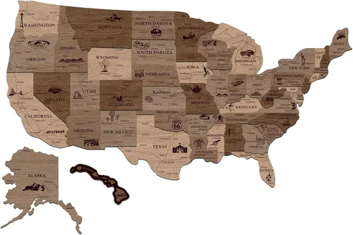 Miniatura 23 de JustLikeWood Rompecabezas de madera 3D de mapa de Estados Unidos de 16 x 9 ″ con los estados y capitales, decoraciones del 4 de julio, mapa de viaje