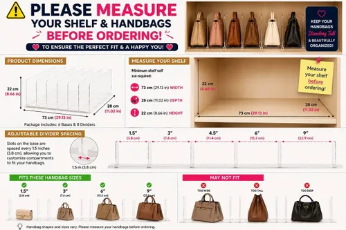 Miniatura 2 de Organizador de bolsas y bolsos ajustables para clóset Divisores de estantes transparentes para organización del armario, separador vertical
