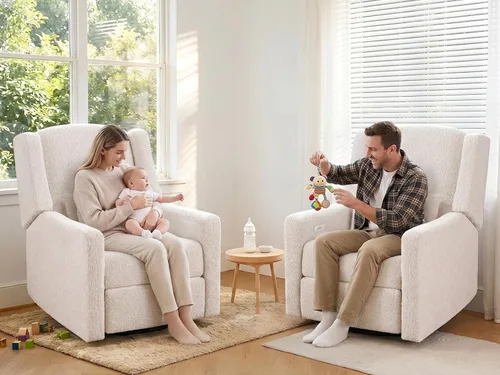 Miniatura 9 de Power Nursery Recliner Rocking Chair with Waist Pillow, Comfy Teddy Farbric, High Back & Lumbar Support Swivel Gilder Recliner for Adults, Living