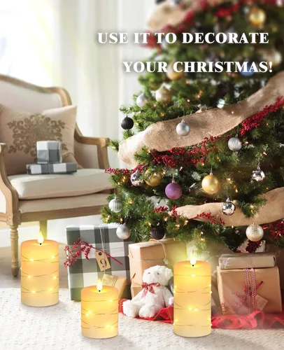 Miniatura 3 de Da by Velas sin llama con tira de luces, velas que funcionan con pilas, velas LED parpadeantes con control remoto y temporizador, cera real, paquete