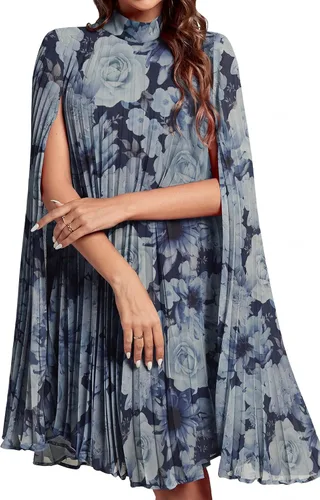 Miniatura 20 de Rooscier Vestido midi de fiesta plisado con cuello alto falso y espalda abierta para mujer