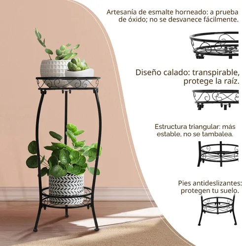 Miniatura 5 de Soporte para plantas para interiores y exteriores, 2 niveles y 27 pulgadas de alto, soporte de metal para maceta, soporte para macetas, estante