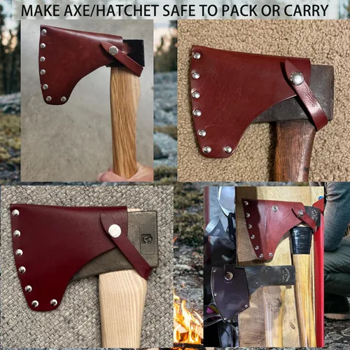 Miniatura 2 de Funda protectora de piel con hacha de hacha con broches seguros, protector de hacha de campamento resistente para senderismo al aire libre, Marrón