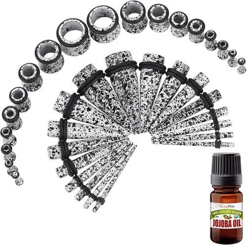 BodyJ4You kit de 37 piezas de diferente calibre para dilatar perforaciones de oreja aceite de jojoba 14G-00G acero quirúrgico