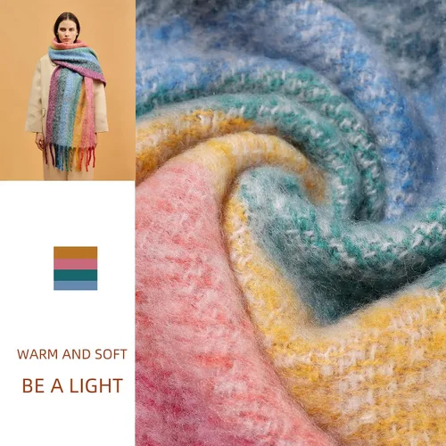 Miniatura 10 de Bufanda cálida para mujer, colorida y suave, cómoda, elegante chal de pashmina para clima frío, bufanda larga de moda, borla de coleta